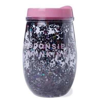 China Durable SK33 10oz Shinny Double Wall Glitter Power Insert Plastic Egg Shape Wine Cups With Lids And Straws for sale