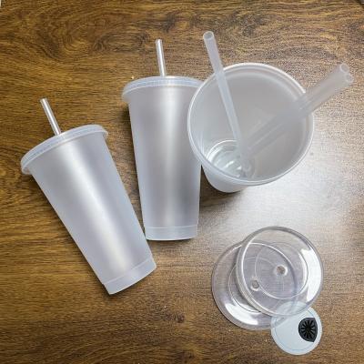 China Contemporary 24oz Customize Logo Reusable Clear Plastic Cup With Lids And Straws For Adults for sale