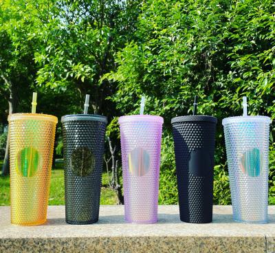 China 2021 Custom Durian Grid Cup Matte Pineapple Cup Plastic Purple Rose Matte Black Coffee Cups Studded Tumbler for sale