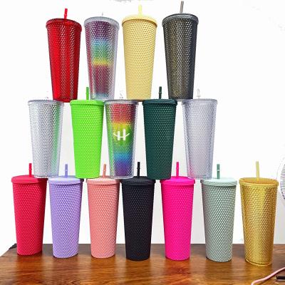 China Amazon Hot Sale 24oz 700ml Summer Viable Collection Large Matte Customize Logo Studded Tumbler Mugs With Lid And Straw for sale