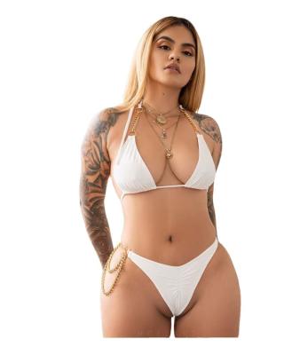 China New European plus size swimwear triangle string bikini women and American swimwear fission solid color feel pure color swimsuit for sale