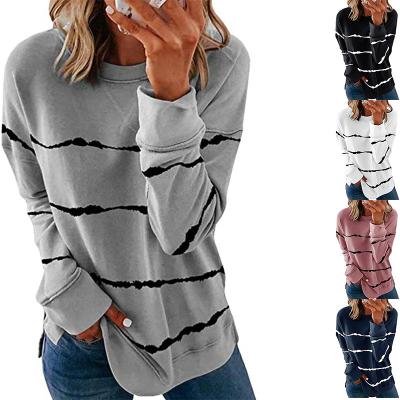 China Custom 100% Cotton Anti Shrink Washed Long Sleeve T-Shirt Printed Stripes 5XL Plus Size Women's Retro T-Shirt for sale