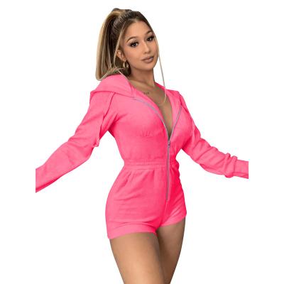 China New Product Sustainable Fashion Amazon Solid Color Long Sleeve Hooded Womens Sports Overalls 2022 for sale