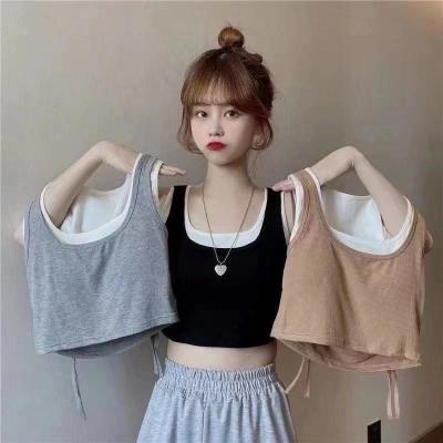 China New fashion wear two pieces contrast color outer inner wear shorts suspender cup sports underwear top fixed chest wrap for sale