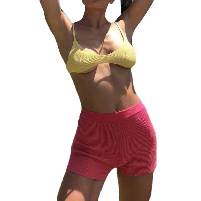 China Knitted Anti-wrinkle Solid Color Shorts High Waist Cotton Comfortable Single Ribbed Shorts Women Exercise Jogger Yoga Fitness Panties for sale