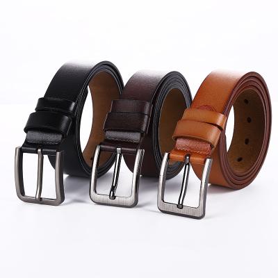 China Pin Buckle Comvarious Men's Pin Buckle Men's Pin Buckle Belt Men's Two Layer Cowhide Pin Buckle Belt Vintage Leather Belt for sale