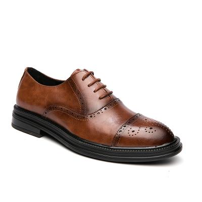 China Wholesale Retail Comvarious Men's Breathable Microfiber Oxford Brogues Brown Casual Dress Party Leather Formal Shoes Semi for sale