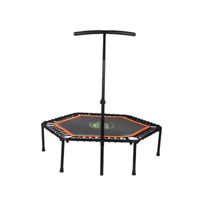 China Without protective net the latest 48 inch hexagonal armrest trampoline unisex fitness trampoline for sale