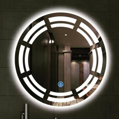 China Illuminated Stainless Steel Frame Wall Mounted Mirror with leather strapDecorative Touch Screen LED Makeup Round Bath Mirror for sale