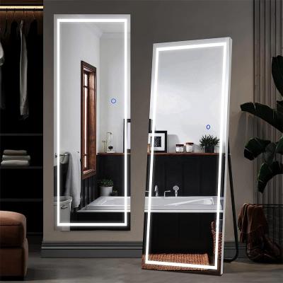 China Modern wholesale modern large full length long Intelligent Touch Switch Control hollywood free standing Floor LED Mirror spiegel miroir for sale