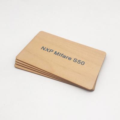 China Waterproof/Waterproof Custom LOGO Printing RFID Wooden Key Card With 13.56Mhz 1k Chip for sale