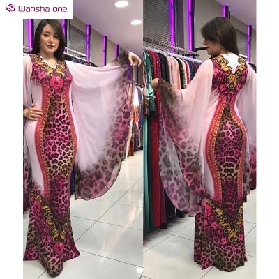 China Africa Islamic Clothing Abaya Evening Dress Leopard Print Boubou Ladies Long Sleeve Modern Viscous Maxi Dress for sale