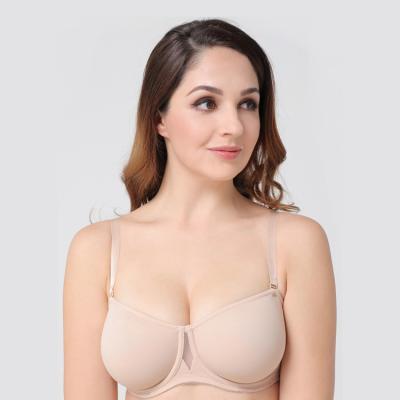 China Antibacterial traditional skin color large size bra without shoulder strap half cup ultra-thin comfortable underwear for sale