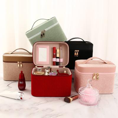 China Durable Fashion Woman Corduroy Makeup Bags Travel Customized Cosmetic Bags And Toiletry Cases for sale