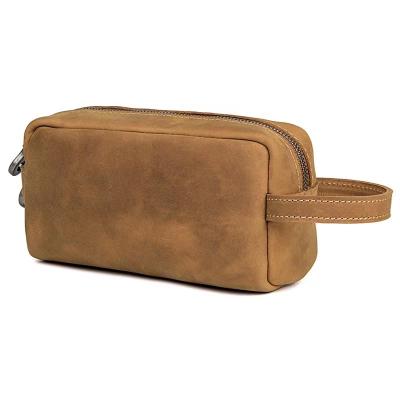 China Fashion Factory Wholesale High Quality Genuine Leather Men Toiletry Bag Large Capacity Storage Makeup Bag for sale