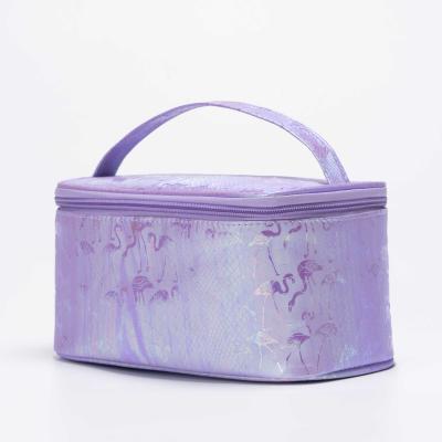 China Durable Customized PU Cosmetic Bag Embossed Flamingo Box Make Up Pouch Cosmetic Bags And Cases Makeup for sale