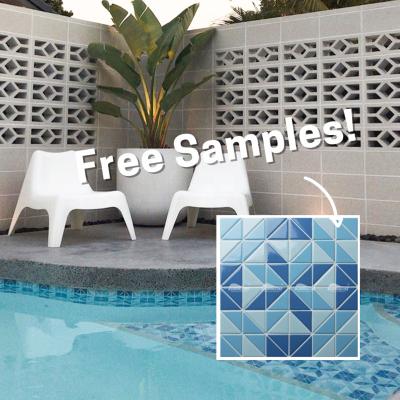 China Free Sample Waterproof Spa Art Ceramic Glazed Custom Porcelain Outdoor Pool Waterline Tile Triangle Mosaic Wall Pool Tile for sale