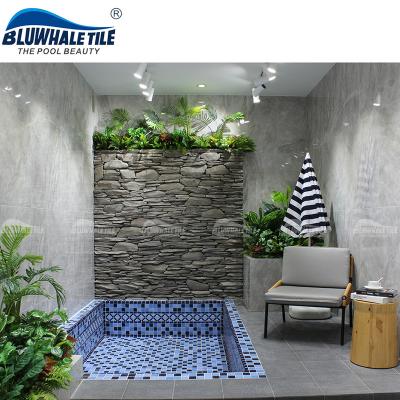 China Bluwhale Project Design Classic Luxury Ceramic Blue Porcelain Glazed Pool Tile Accessories 2x2 Pool Tiles Foshan for sale