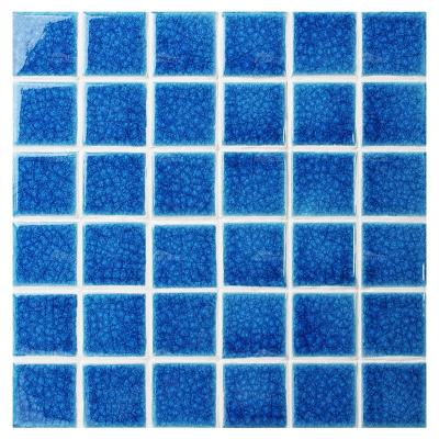 China Modern Ready To Ship Regular Stock Cheap Porcelain Mosaic Square Crack Pattern Spa Area Blue Pool Tile 48x48 for sale