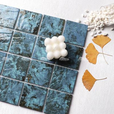 China Inkjet Style Inkjet Painting Pattern Glazed Large Size 73x73 Porcelain Mosaic 3x3 Glossy Outdoor Swimming Pool Tiles Blue Color for sale