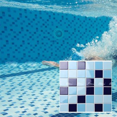 China Bluwhale Classic Tile Factory Supply 48X48mm Classic Outdoor Mix Bright Blue Pool Tile For Sale for sale