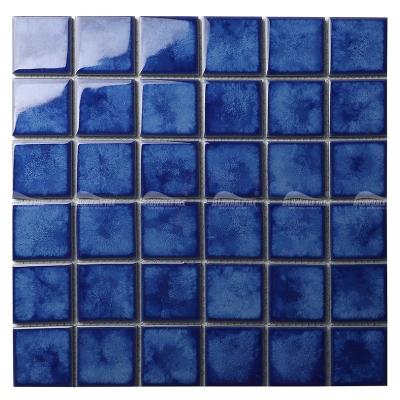 China Caribbean Style Luxury Style Ceramic Glazed Outdoor Dark Blue 2x2 Square Swimming Pool Blue Mosaic Tile From Mozaik China for sale