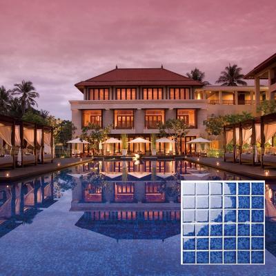 China Moderon Manufacturer Sales Modern Style High Gloss Outdoor Flower Mosaic Patrern Dark Blue Pool Tiles Swimming for sale