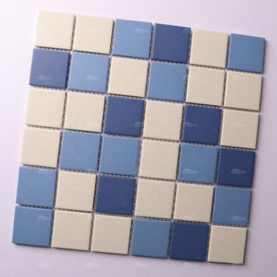 China 48mm Unglazed Square Mosaic Tiles Bluwhale Full Body Tile 300x300 Unglaze Full Body Blue Swimming Pool Tile Regular Stock Mix Color for sale