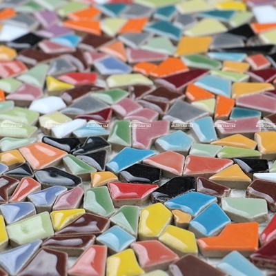 China Modern Bluwhale Glazed Glossy Irregular Colorful Broken Mosaic Tile For Bathroom Pool Flooring for sale