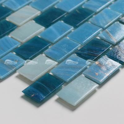 China New Design 20X30MM Classic Brick Anti Slip Manufacturer Sales Professional Glass Mosaic Pool Tile With Hot Melting Process for sale