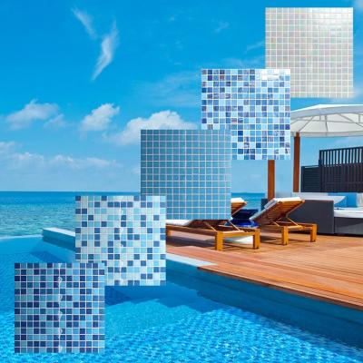 China Cheap Good Quality Modern Color Modern Good Quality Hot Blue White Square Cast Iron Mosaic Floor Wall Bathroom Foshan Pool Tile Iridescent Glass Mosaic for sale