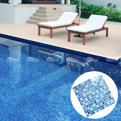 China Modern Hot Melt Iridescent Blue Pool Wall Decor Bluwhale 20x20mm Mosaico Piscina Crystal Mosaic Glass Tile Bathroom for sale