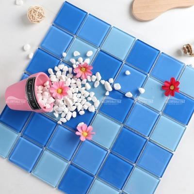 China Modern Bluwhale One Stop Supplier Bathroom Mix Color 4mm Glass Mosaic Pool Tiles Crystal Glass Tiles Glass Mosaic for sale