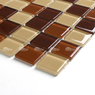 China 25X25mm Modern Dark Khaki Mix Stock Factory Chromatic Glass Mosaic For Outdoor Pool Projects for sale