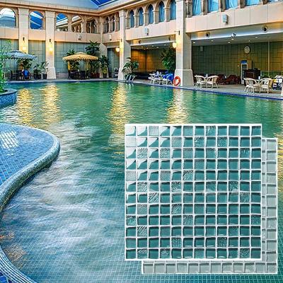 China Hotel Project Materials 23X23mm Elegant Blue Glossy Finish Swimming Pool Pool Tiles Glass With High Temperature Coloring Process for sale