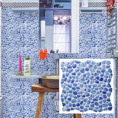 China Factory price pebble tile cobblestone mosaic tile glass blue blue modern decor cobblestone wall bathroom pool spa mosaic tile for sale