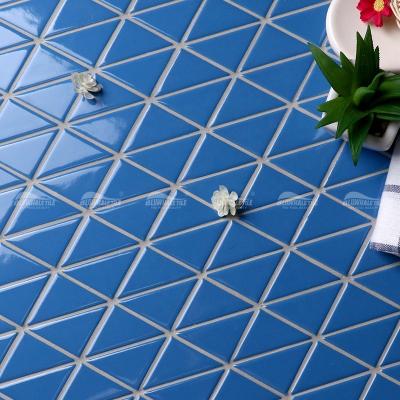 China Bluewhale Modern Bathroom Wall Tile Customized Dark Blue Blue Triangle Porcelain Pool Tile Ceramic Mosaic for sale