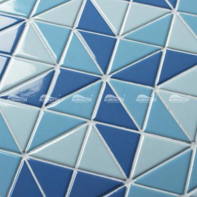 China Cheap Price Modern Glazed Porcelain Blue Color Custom Pattern Pool Tiles Ceramic Wall Mosaic Tiles Triangle for sale