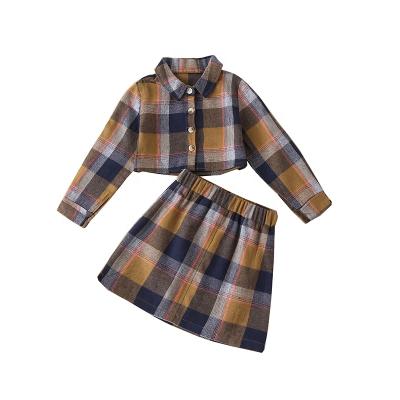 China Preppy new style girls spring and autumn fashion style Western plaid long-sleeved one-line skirt suit, fashionable big children's Korean casual for sale