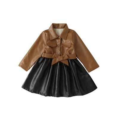 China Girls' Casual Dresses, Children's Spring and Autumn PU Leather Skirts, Kids Fashion Quilting Leather Skirts for sale