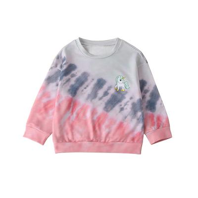 China New smart casual girls' spring and autumn fashion western style tie-dye casual Korean fashionable long-sleeved sweater children's top for sale