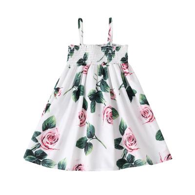 China Cute Vintage Girls Sundress Children's Clothing Flower Pattern Suspender Skirt Little Girl Summer Dress Suitable For 3-7 Years for sale