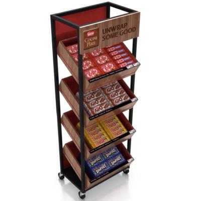 China Grocery Store 4 Layers Free Standing Display Rack Wooden Floor Snacks Metal for sale