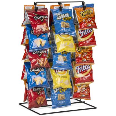 China Double Sided Metal Staples 30 Wire Potato Chip Hanging Rack Snacks Vending Display Rack Counter for sale