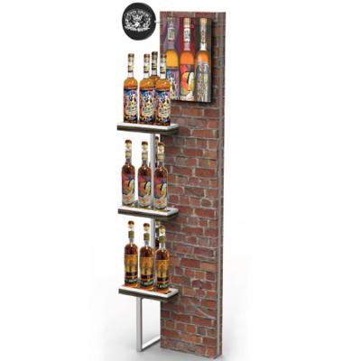 China Grocery Store Metal Wall Wine Floor Shelf Decorative Wine Bottle Display Rack for sale