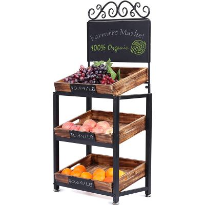 China Retail standing floor fruit vegetable display rack fruit rack basket fruit basket stand table for sale