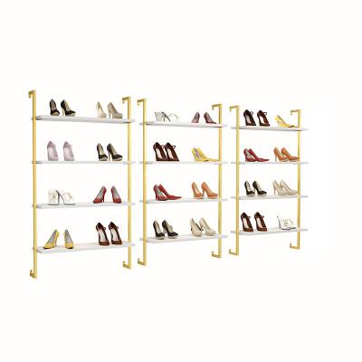 China Retail Stores The Shoe Display Rack Wall Mounted Gold Shoe Rack Shoe Rack For Store for sale