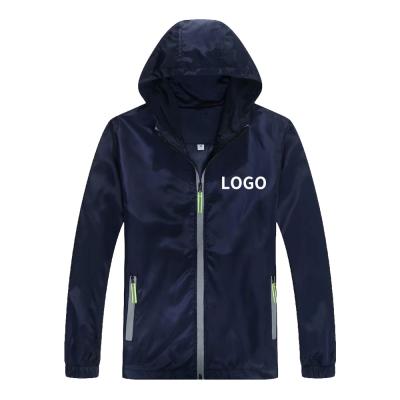 China Fashion logo 600G polyester zipper jacket zipper hoodie waterproof outdoor reflective jacket men custom coats for sale