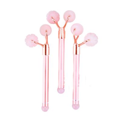 China New Design Dual Face Balls Jade Facial Roller Unique Rose Quartz Face Roller for sale