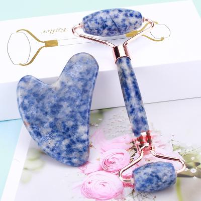 China Premium quality face jade roller guasha set sodalite jade rollergua de facila blue sha stone for face for sale